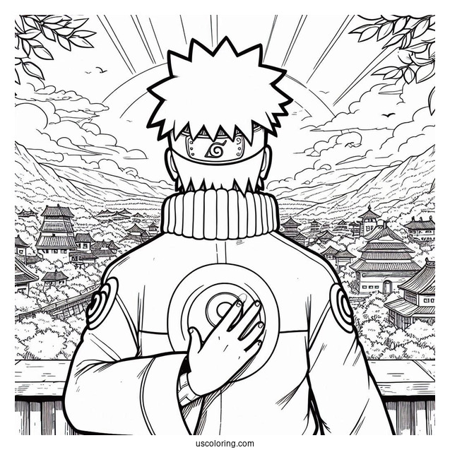 Hokage Naruto Coloring Page Overlooking Hidden Leaf Village