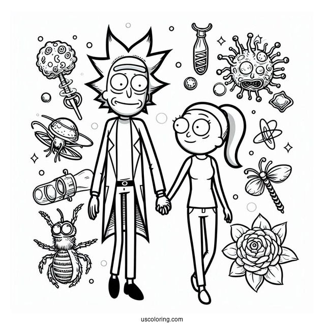 Rick, Morty, Summer, And Beth Coloring Sheet