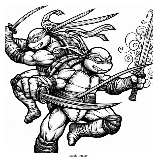 Ninja Turtles Coloring Page Of Adult Raphael Fighting With Twin Sai