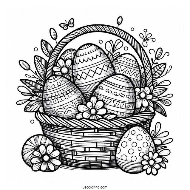 Easter Eggs In A Basket Coloring Page