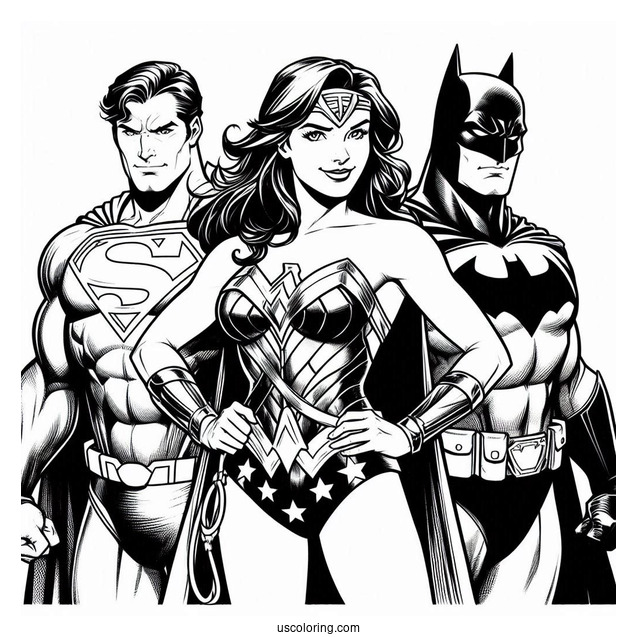 Superman With Batman And Wonder Woman Coloring