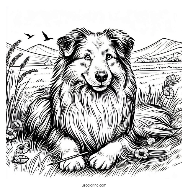 Sheepdog Resting In Field To Color