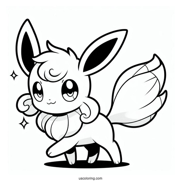 Chibi Walking Sylveon Coloring Page For Preschoolers