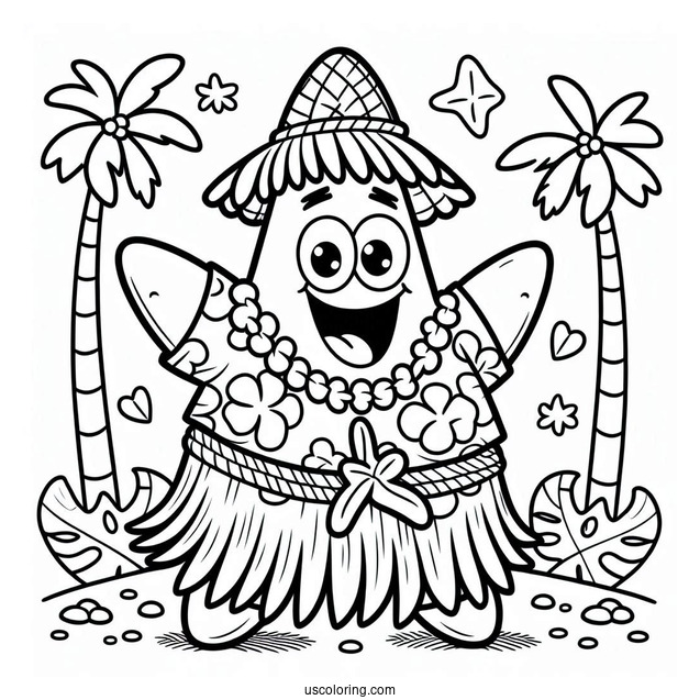 Patrick Star Coloring Page In Hula Shirt And Shorts