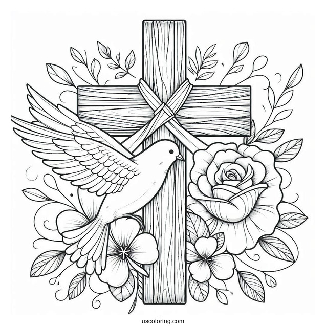 Wooden Cross With Peace Dove Coloring Sheet