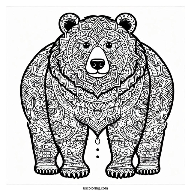 Detailed Bear Coloring Page Mandala