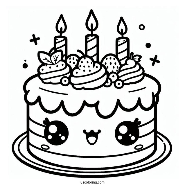 Cartoon Birthday Cake Coloring In For Kids