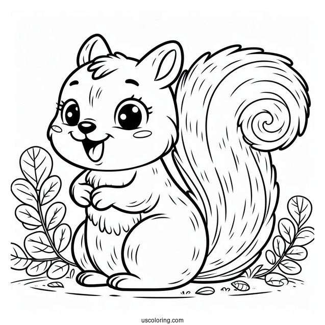 Simple Smiling Squirrel Coloring Page For Kids