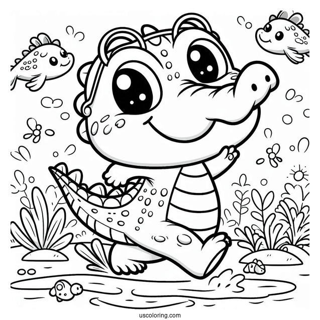 Crocodile Cartoon Character Going To School