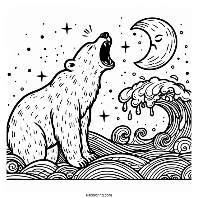 Polar Bear Roaring Coloring Page