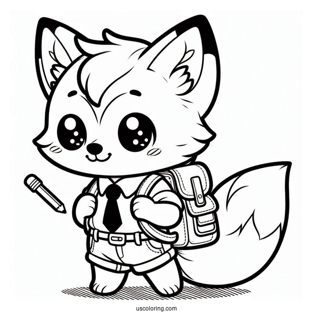 Cute Schoolboy Fox Coloring Page With A Backpack