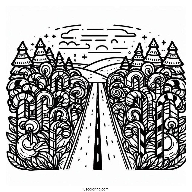 Road Full Of Candy Cane To Color