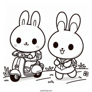 Pochacco Coloring Page And Friend Riding a Scooter On The Grass