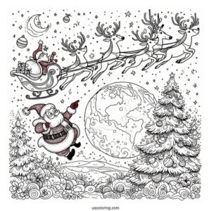 Santa And Reindeer Flying Around The World The Night Before Christmas