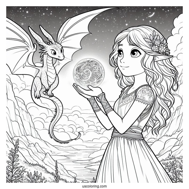 Raya And The Last Dragon Coloring Page Of Sisu Holding Magical Ball Of Water