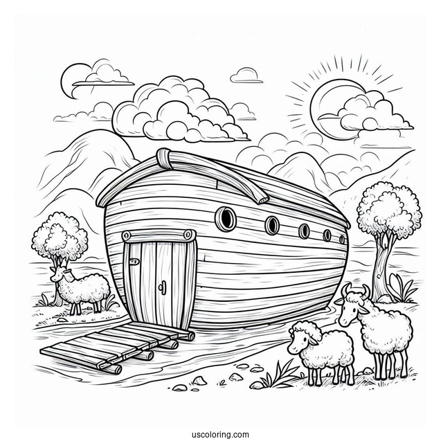 Cartoon Noah's Ark Coloring Page