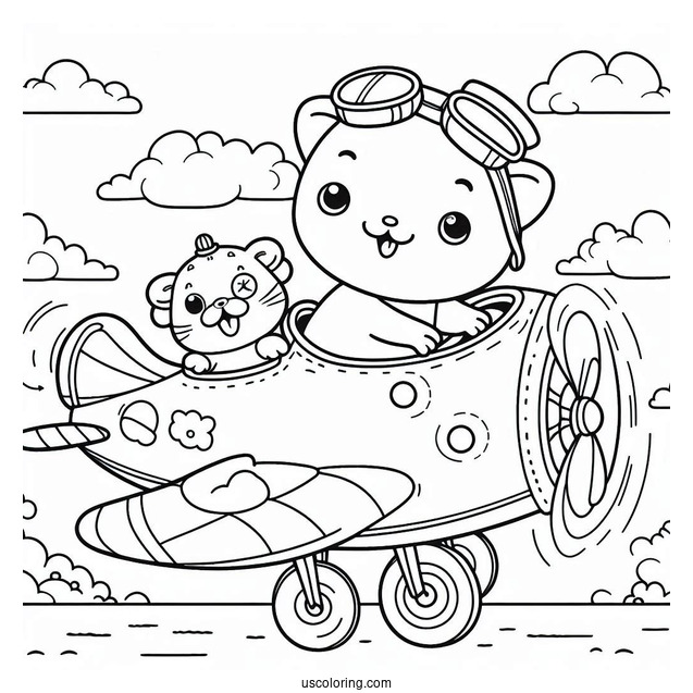 Smiling Critters Coloring Page On A Flying Car