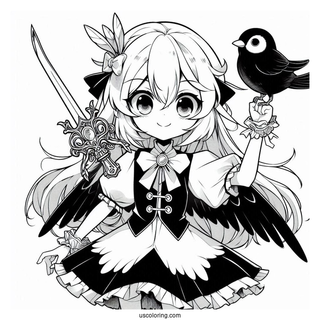 Manga Coloring Page Of Carciphona Manga Blackbird Holding Up Dagger