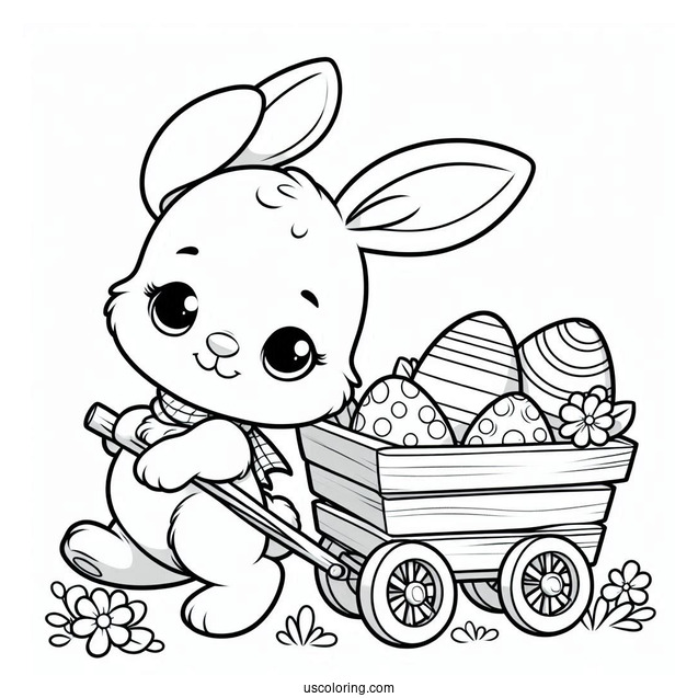 Easter Bunny Coloring Page Pulling A Cart Of Easter Eggs