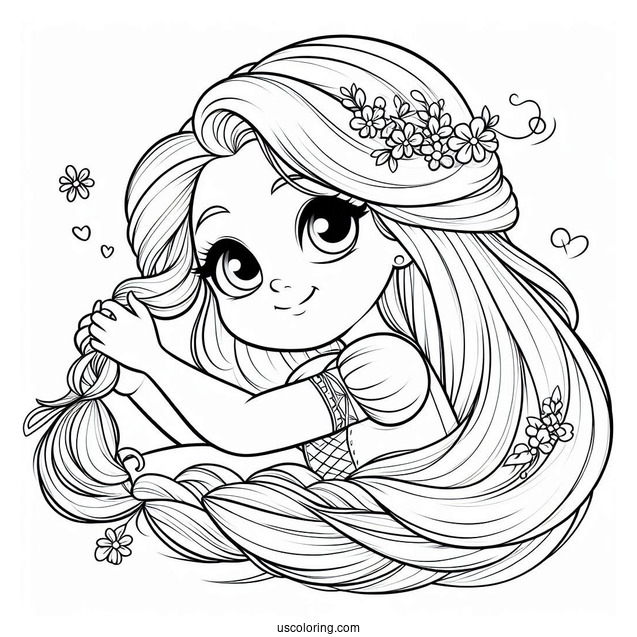 Cute Coloring Page Of Cute Rapunzel Twirling Hair