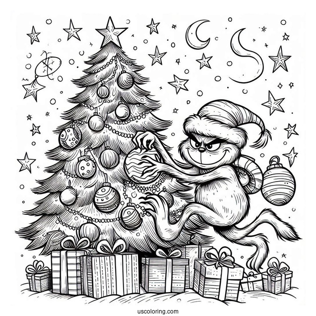 Grinch Stealing Presents And Ornaments From Christmas Tree