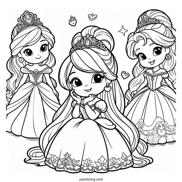 Cartoon Disney Princesses Coloring Page For Kids