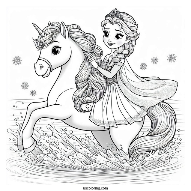 Elsa Riding Water Horse (The Nokk) Coloring