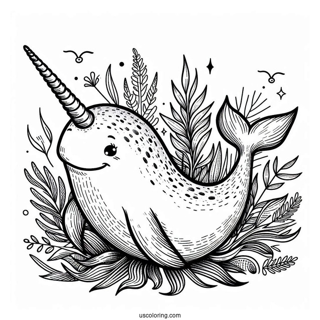 Narwhal Coloring Page With Massive Tusk