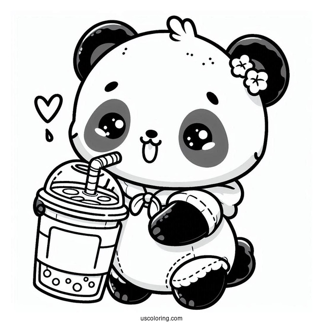 Cute Coloring Page Of Baby Panda Drinking A Beverage For Preschoolers