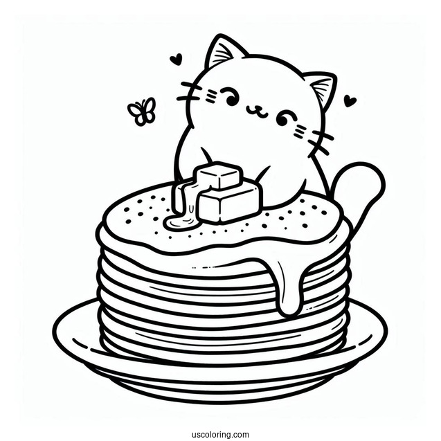 Cat Pancake Coloring Page With Butter