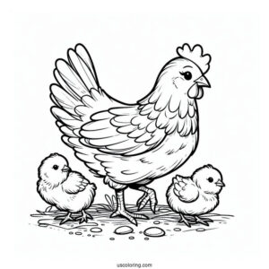 Mother Hen With Newborn Chicks To Color