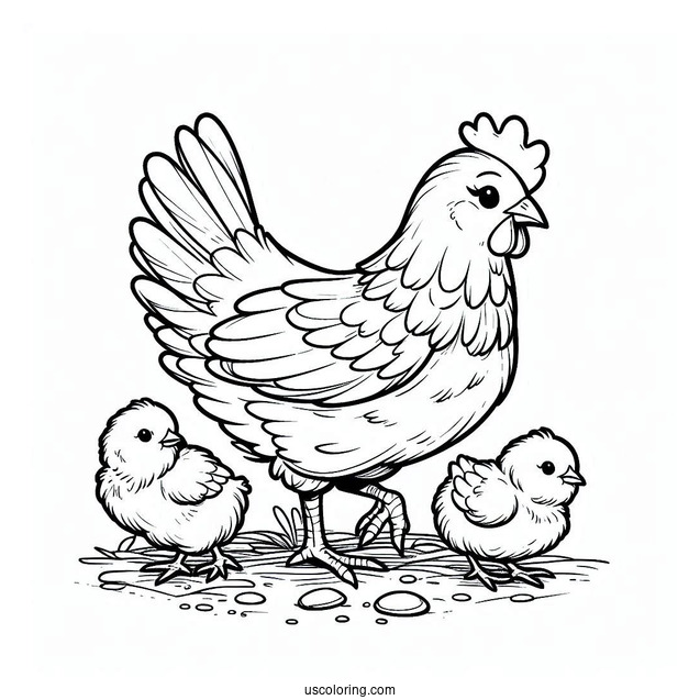 Mother Hen With Newborn Chicks To Color