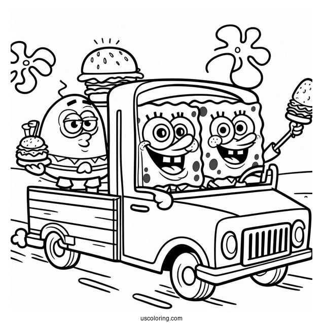 SpongeBob And Patrik Driving The Patty Wagon