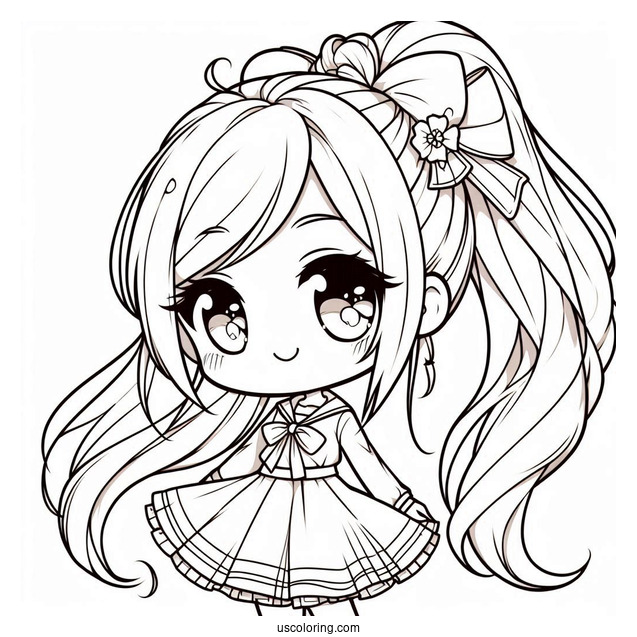 Chibi Girl With A High Ponytail Coloring Sheet For Kids