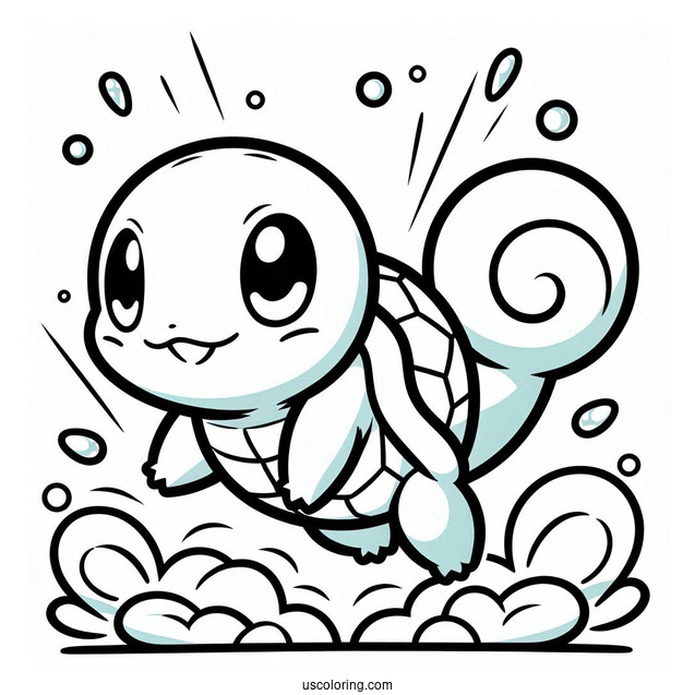 Jumping Squirtle Coloring Page For Preschoolers
