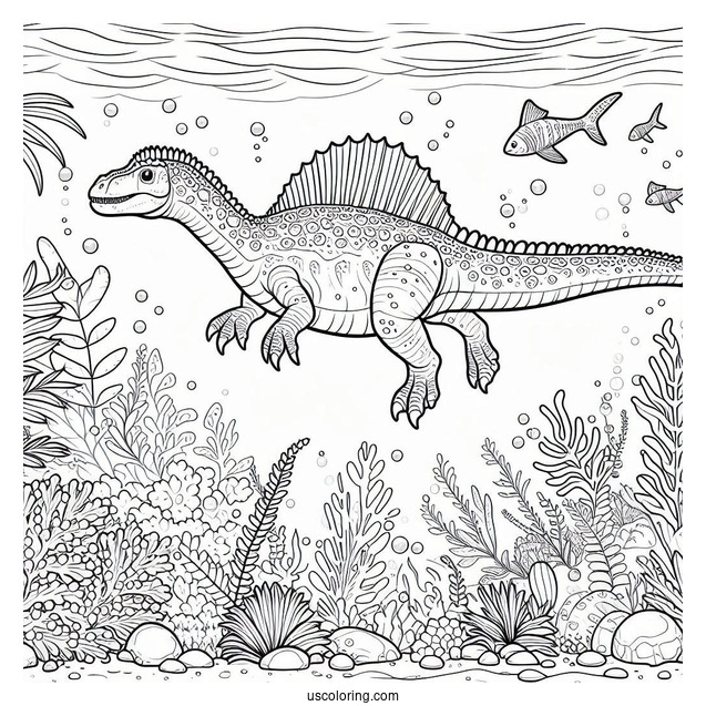 Spinosaurus Coloring Page Swimming Underwater