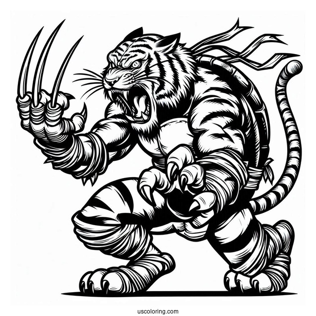 Ninja Turtles Coloring Page Of Tiger Claw Attacking