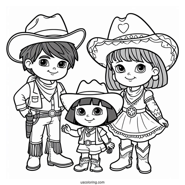 Dora And Diego Dressed As Cowboy And Cowgirl To Color