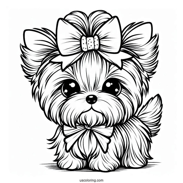 Kawaii Yorkshire Terrier With Ribbon To Color