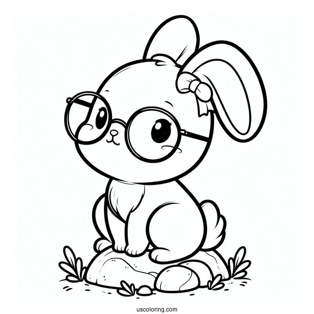 Nerdy Rabbit Coloring Page Sitting On A Rock For Kids