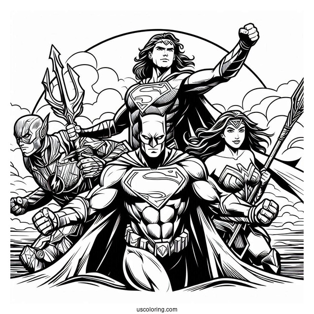 Justice League Coloring Page In Formation