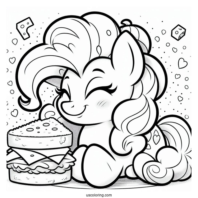 Pinkie Pie Coloring Page Smiling At Cheese Sandwich