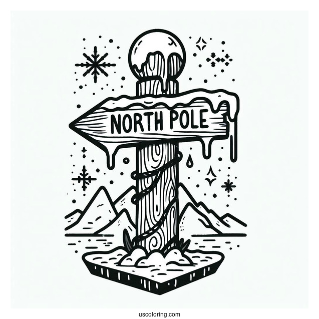 Simple North Pole Coloring Page Sign Post Covered In Ice