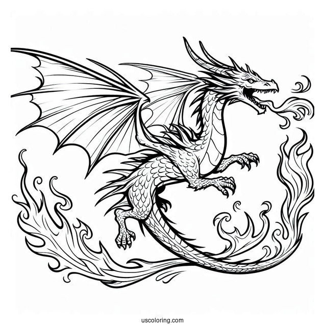 Flying Dragon To Color With Flames