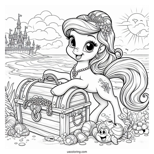 Palace Pets Coloring Page Of Ariel At The Beach With Treasure