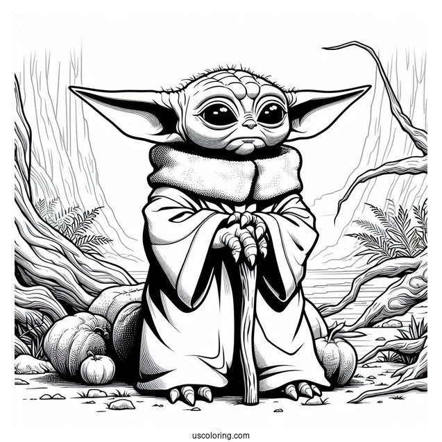 Detailed Coloring Sheet Of Din Djarin And Baby Yoda