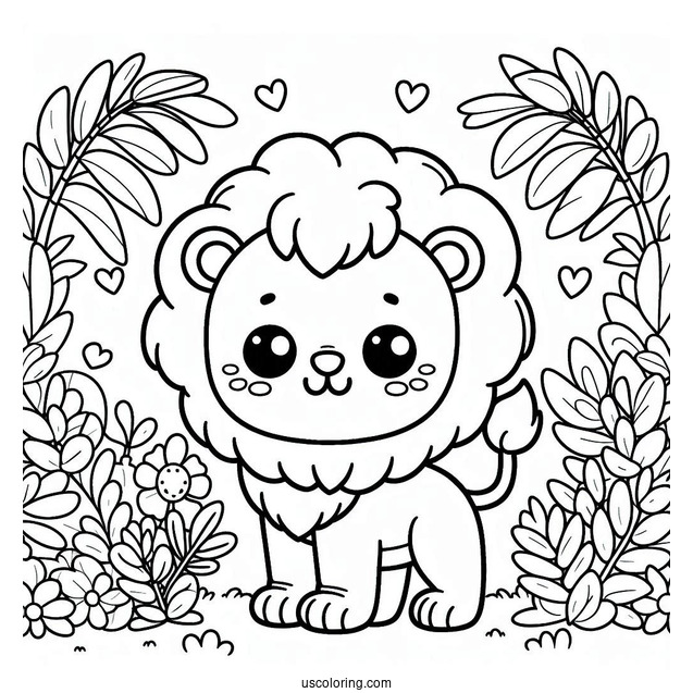 Jungle Coloring Page Of Kawaii Chibi Lion For Preschoolers