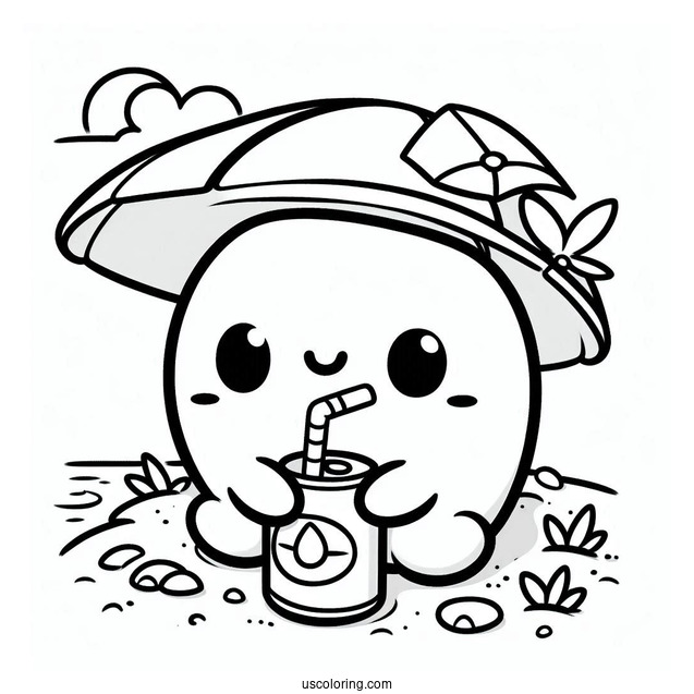 Shy Guy Coloring Page Drinking Beverage At The Beach