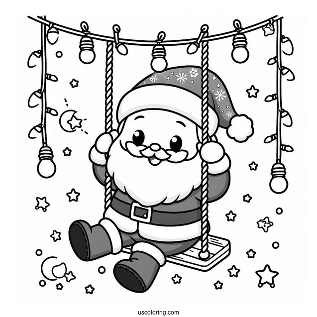 Cute Santa Swinging On Lights To Color