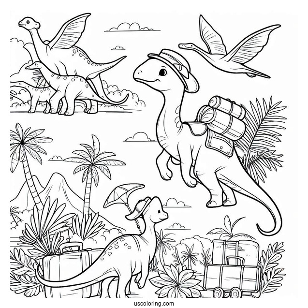 Parasaurolophus Coloring Page Pack Traveling Together